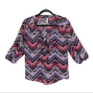 Xhilaration Semi Sheer Tie Front Blouse Size Medium